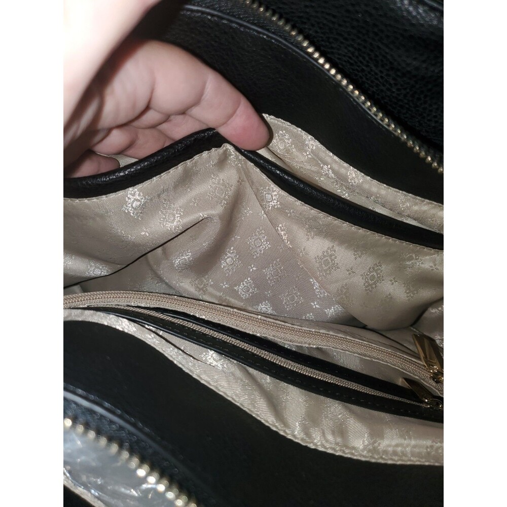 NWT Carol Brodie Black Leather & Haircalf Satchel with Gold Lucky Charms - Picture 14 of 16